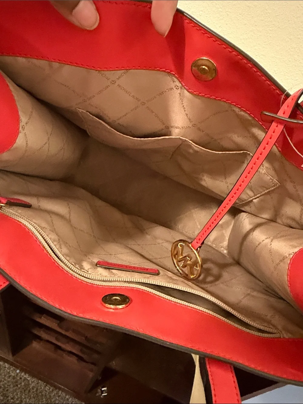 Michael Kors Cream Signature Tote with Red Trim